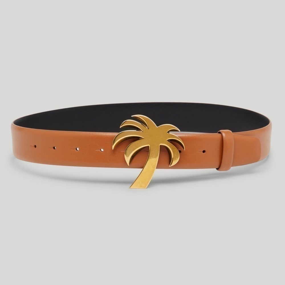 ✨ NWT Palm Angels Gold Palm Tree Buckle Leather Belt - Size 70 / 28-30” ✨